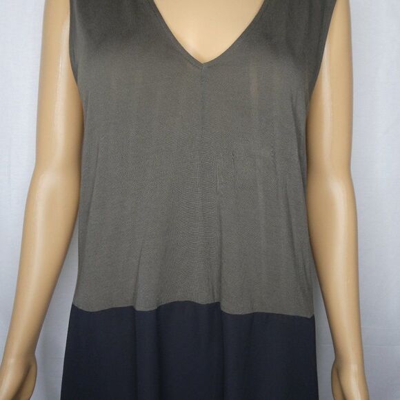 1.State Color Block Sleeveless Tunic Top Layered Medium Hi Low Olive Green Black - Picture 4 of 10